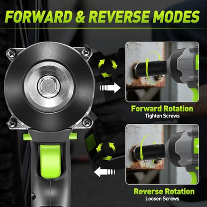 Cordless Impact Wrench for Car Tire Change, Max 1200N.m (885ft-Lbs) High Torque Impact Gun, Heavy Duty Impact Wrench for Mechanic, Auto Repair & Truck Maintenance, 4 Sockets - style: 1200N.m with 2 Battery