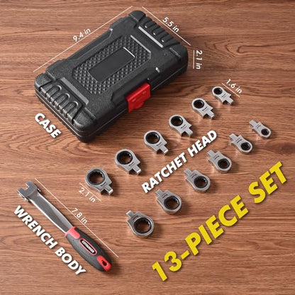 Flex Head Ratcheting Wrench Set, 8-19mm Ratchet Wrench Set with Interchangeable Heads for Mechanic Repair - style: Metric