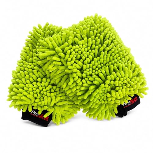 Microfiber Car Wash Mitt 2 Pack, Chenille Scratch-Free Wash Gloves, Ultra Soft, Highly Absorbent, 7.1” x 10.2”, Lint-Free, Reusable Auto Cleaning Mitt (Green) - color: Green