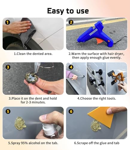 Paintless Dent Removal Kit for Cars - Dent Puller Kit with Premium Dent Lifter, Strong Adhesion Glue Sticks & Puller Tabs, Removable T-bar Puller, PDR Kit for & Auto Body Dent Repair - color: Blue