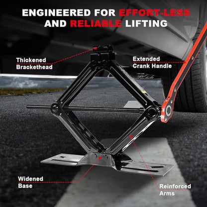 Big RED Car Jack 2Ton/4409 lbs Universal Scissor Jack with Rubber Pad, Portable Tire Changing Kit with Lug Wrench, Emergency Kit for Sedan SUV MPV - size: 2Ton