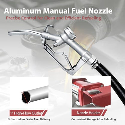 FMCNMech Fuel Transfer Pump, 12V DC 20 GPM High-Flow Diesel Pump with Manual Nozzle and 13 ft Hose, Heavy-Duty Fuel Transfer Pump for Gasoline, Diesel & Kerosene - color: 20 GPM Gas & Diesel Pump