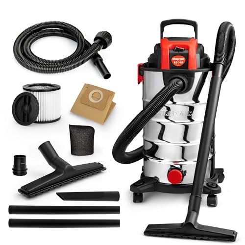 Shop-Vac 8 Gallon 4.0 Peak HP Wet/Dry Vacuum with Blower Function | Stainless Steel Tank, Portable Shop Vacuum with Wheels, Includes Filters, Hose & Accessories, Ideal for Garage and Workshop - size: 8 gallon