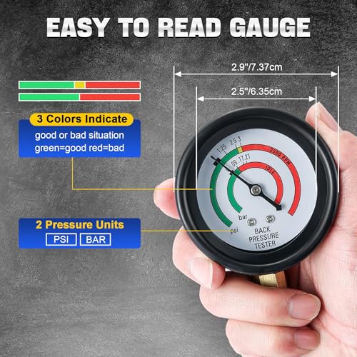 DASBET Exhaust Back Pressure Tester Kit with Carrying Case, Automotive Exhaust Back Pressure Gauge Set with 6-Foot Hose & Adapter(M12/M18) & 2 Hose Clamps Professional Automotive Diagnostic Tool