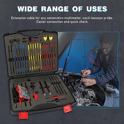 110PCS Automotive Test Lead Kit, AES Wave Multimeter Lead Kit with Back Probes, Piercing Clips & Alligator Clips, Multi-Function Diagnostic Tools for Cars, Trucks & EVs, with Carrying Case - color: Black