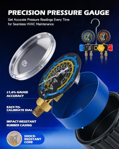 Orion Motor Tech AC Vacuum Pump and Gauge Set, 1/3 hp 4 cfm Vacuum Pump Manifold Gauge Kit with Leak Detector 4 Hoses & Accessories for R134a R22 R410a, A/C Vacuum Pump Kit for Auto HVAC Systems - size: 4.0 CFM&4 way