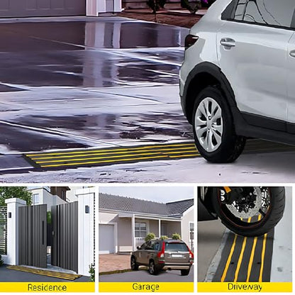 Rubber Driveway Gutter Slope Ramp 48in 2Pack - Rubber Curb Ramps for Driveway, Low Profile Design for Cars, Water Channel for Drainage, Perfect for Driveway Thresholds