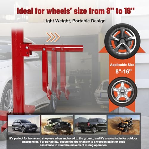 Manual Tire Changer for 8"-16" Tires, Portable Hand Bead Breaker Tool | Heavy-duty steel construction with a stable X-base for secure tire mounting and easy operation