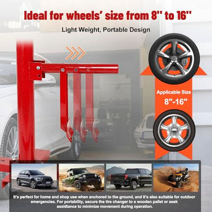 Manual Tire Changer for 8"-16" Tires, Portable Hand Bead Breaker Tool | Heavy-duty steel construction with a stable X-base for secure tire mounting and easy operation