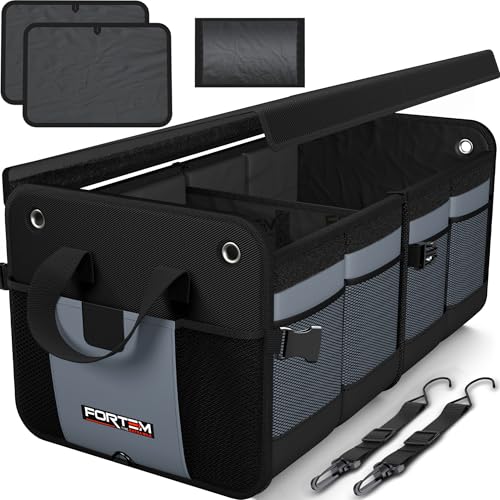 FORTEM Trunk Organizer For SUV Car Organizer and Storage, Collapsible Multi-Compartment Storage Bag Car Accessories for Women Men, 1680D Oxford, Non Slip Bottom, Adjustable Straps, Soft Cover (65L) - color: Grey, size: Large (65L)
