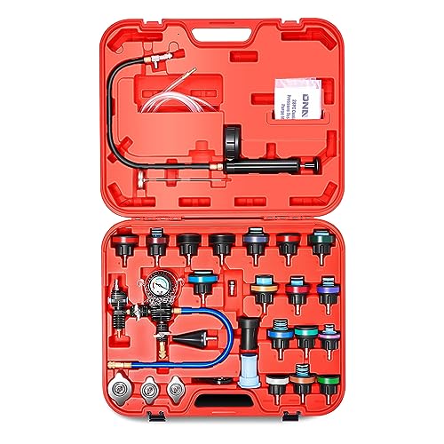 DNA MOTORING 28pcs Radiator Coolant Pressure Tester Vacuum Refill Tool Kit for Most Vehicles,with Carrying Case,Red,TOOLS-00315 - color: Red