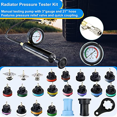 JoyFans Coolant Pressure Tester Kit, Cooling System Coolant Vacuum Refill Kit Automotive Tools Works on Radiator Leak Test & Coolant Fill Purge Service for Cars Trucks Airlift - color: Red Suitcase