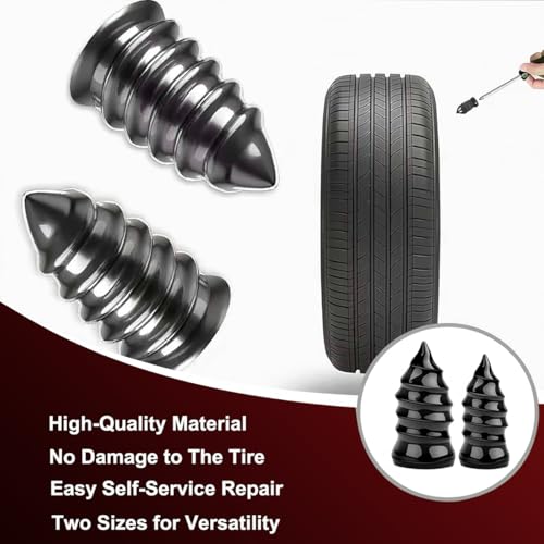 Kzoom 60PCS Tire Screw Plug Repair Kit,Self-Service Tire Repair Kit for Quick Repairs, Self-Service Tire Repair Rubber Nail Kit for Patching Punctures in Vacuum Tires of Cars, Motorcycles