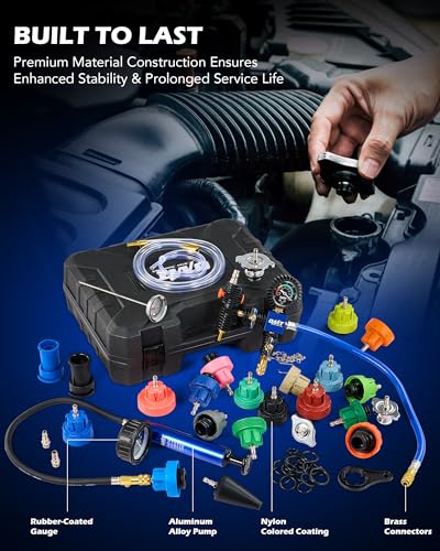 OMT 31pc Coolant Pressure Tester Kit with 23 Radiator Adapters | Master Coolant Vacuum Refill Kit, Radiator Cooling System Pressure Tester Kit with Vacuum Pump Vacuum Purge & Refill Tool - color: Black