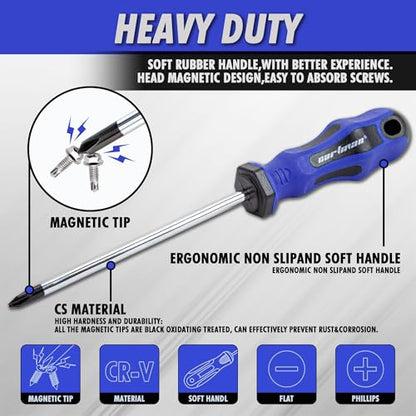 CARTMAN 10-Piece Magnetic Screwdriver Set, Phillips And Flat Hand Tools Set | Magnetic screwdriver assortment with cushion grips for appliances, furniture, automotive, factory repairs, and small repairs. - style: 10 Piece