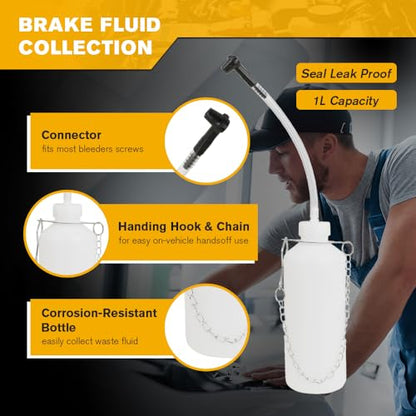 3L Manual Brake Bleeder Kit, Brake Bleeder Fluid Pump with 1L Brake Fluid Bleed Bottle for Most European Brake Mast Cylinder Reservoirs One Person Brake Bleed Vacuum Pump