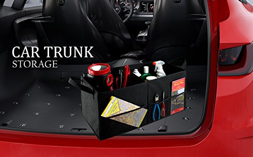 Handy Laundry Car Trunk Organizer – Large 2 Compartment Storage Bin with Non-Slip Fastener, Mesh Side Pockets & Heavy-Duty Handles, 22 x 10 x 11 in, Black – Prevents Shifting & Rolling - size: 22" x 10" x 11"