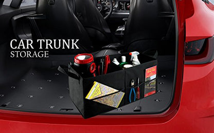 Handy Laundry Car Trunk Organizer – Large 2 Compartment Storage Bin with Non-Slip Fastener, Mesh Side Pockets & Heavy-Duty Handles, 22 x 10 x 11 in, Black – Prevents Shifting & Rolling - size: 22" x 10" x 11"