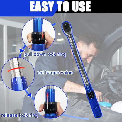 1/2-Inch Drive Click Torque Wrench, 10-110 N.m, 72-Tooth Dual-Direction Adjustable Torque Wrench with ±3% High Precision for Bicycle, Motorcycle and Car Maintenance