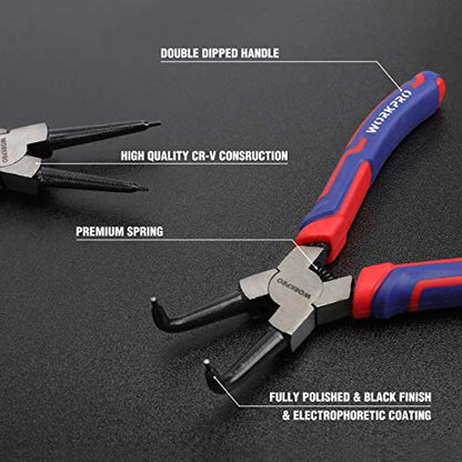 WORKPRO 4-Piece Snap Ring Pliers Set - Heavy Duty 7-inch Internal/External Circlip Pliers Kit (Tip Diameter 5/64'')-Straight/Bent Jaw - Cr-V Steel - For Ring Remover Retaining- Storage Pouch Included | 7-inch Internal/External Circlip Pliers Kit,Straight/