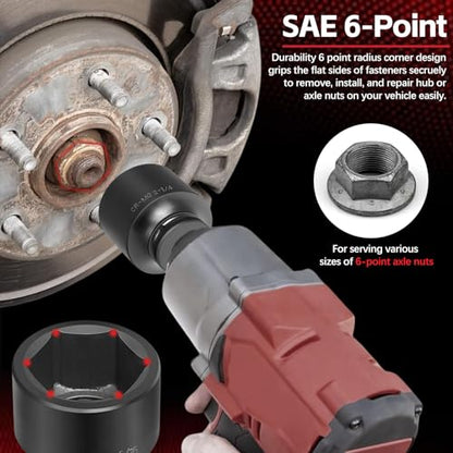 3/4" Drive Spindle Axle Nut Impact Socket Set, 6 Point Large Socket Set, CR-MO, 2-1/16" to 2-1/2", Heavy Duty Impact Socket Set Use In Removing And Installing Axle Nuts