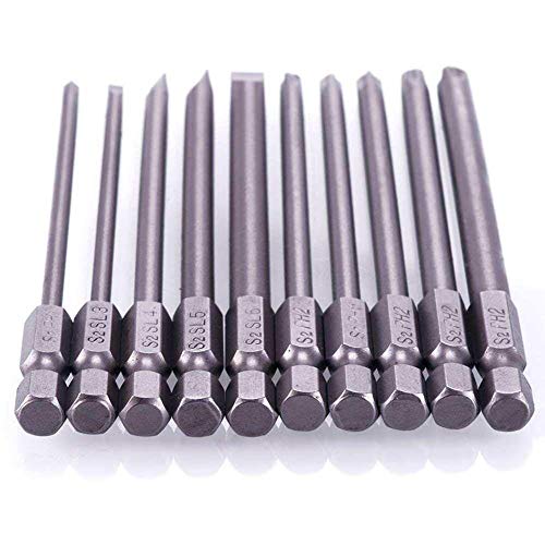 Rocaris 10pcs 1/4 Inch Hex Shank Long Magnetic Screwdriver Bits Set 4 in Power Tools (Slotted+Cross Head) - size: 10Pcs(Slotted+Cross)