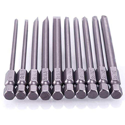 Rocaris 10pcs 1/4 Inch Hex Shank Long Magnetic Screwdriver Bits Set 4 in Power Tools (Slotted+Cross Head) - size: 10Pcs(Slotted+Cross)