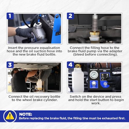 Mrcartool F109 Automatic Brake Bleeder Kit 0.7~2.5 Bar Electric Brake Fluid Bleeder Machine, One Person Operation Pneumatic Vacuum Brake Pressure Bleeder Pump with 3 Master Cylinder Adapters - size: F109 Auto Device