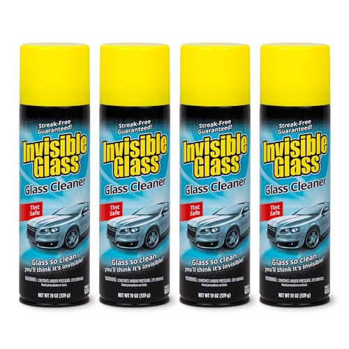Invisible Glass 91164-4PK Premium Aerosol Glass Cleaner Spray for Car Windshields and Windows, Automotive and Home Window Cleaner, Streak-Free, Ammonia-Free, Tint-Safe – 19 oz (Pack of 4) - size: 19 Ounce (Pack of 4)