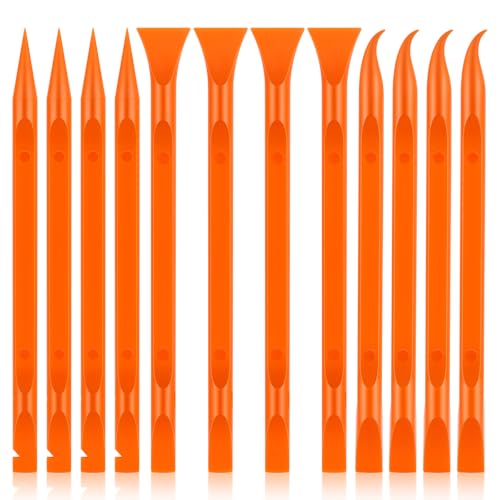 12 PCS Carbon Fiber Plastic Scrapers Tool, Non-Scratch Scraper Tool for Tight Spaces, Multi-Purpose Label Scraper Pen-Shaped, for Car Cleaning Supplies, Kitchen, Crevices, Stains (Orange) - color: Orange