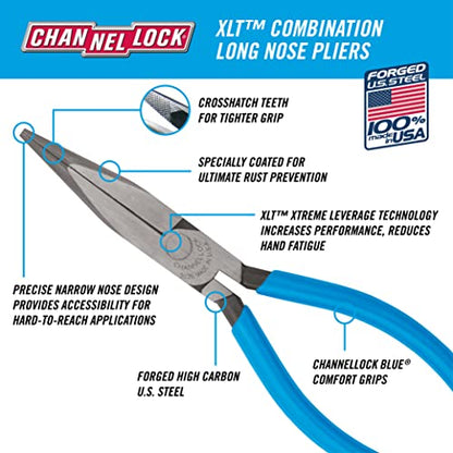 Channellock 3026 6-Inch Long Nose Plier Blue, 6-Inch No Cutter - size: 6 Inch Long Nose No Cutter