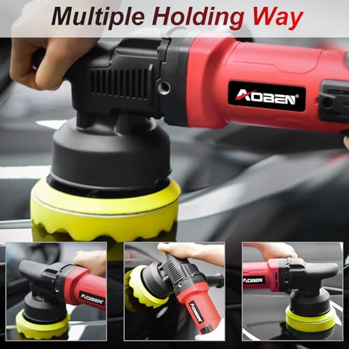 AOBEN 5 Inch Dual Action Polisher – 16mm Long Orbit Random Orbital Buffer with 6 Variable Speeds (1000-5500 RPM), Detachable Handle, and 7 Buffing Pads for Car Polishing, Waxing, and Scratch Removal