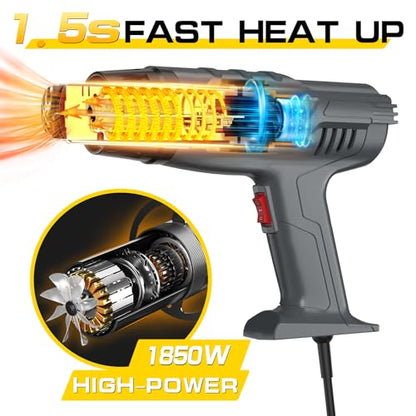 DIAFIELD 1850W Heat Gun, Dual Temperature Settings 572.0 °F&1202 °F(300 °C~650 °C), Fast Heat Hot Air Gun, Durable& Overload Protection, with 4 Nozzles for Shrink Wrap, Vinyl, Crafts, Epoxy Resin - size: Normal Size