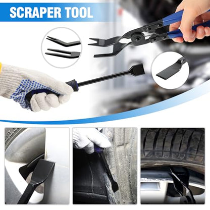 17 Pcs Auto Trim Removal Tool Kit, Pick Set Car Door Panel Clip Removal Tool Mechanic Hook and Pick Tool Set with Storage Bag & Gloves for Automotive Repair and Car Body Door Panel Fastener Removal