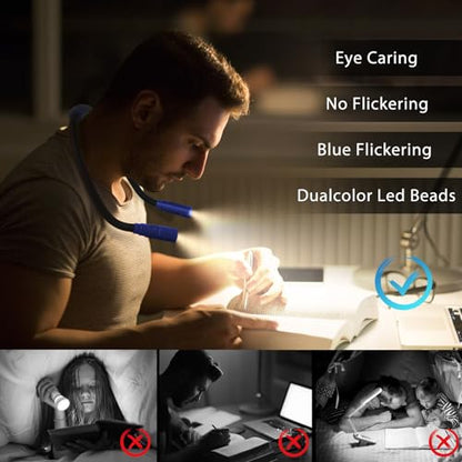 LUXJET Neck Reading Light & Book Lights - 3 Color & 6 Brightness, 80H Rechargeable, Flexible Arm - Christmas Gift White Elephant Gifts for Book Lovers - color: Dark Blue