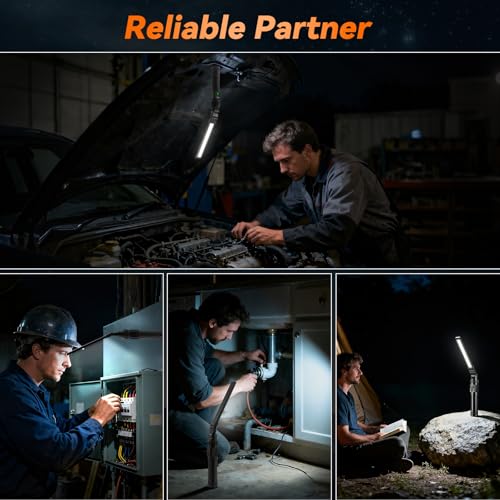 4Pack Magnetic Rechargeable LED Work Light/Flashlight for Mechanics | All Aluminum, 1500 High Lumens, Digital Display, 7 Modes, 360° Rotation, for Car Repairing, Emergency, Gifts for Father - size: 4Pack