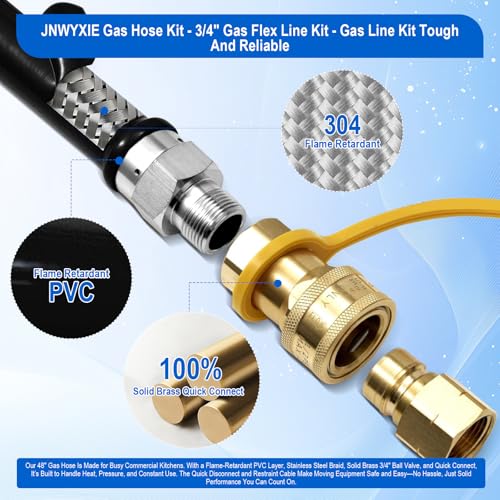 1675KIT48 Commercial Gas Hose Connector Kit, 48" Mobile Gas Line kit with 3/4" Quick Disconnect, Full Port Gas Valve & Flex Hose, Quick Connect Safety System for Commercial Kitchen Equipment