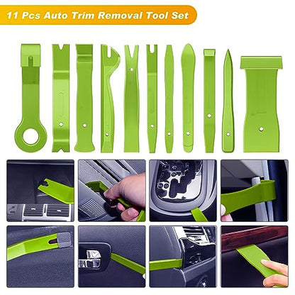 GOOACC 40Pcs Trim Removal Tool,Auto Terminal Removal Key Tool,Auto Clip Pliers Stereo Removal Tools,Car Upholstery Repair Removal Kit,Precision Hook and Pick Set,Wiring Threader,Car Film Scrape-Green - color: Green