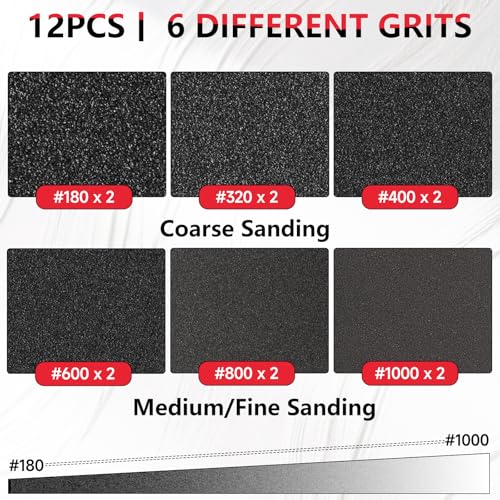 12 PCS Sanding Sponge Assortment, 180-3000 Grit Soft Sandpaper Block | 3 x 4 Inch, Hook and Loop, Wet and Dry Use, Washable and Reusable, Tear-Resistant Polishing Pads for Metal Auto Paint Wood - style: 12Pcs MixGrit