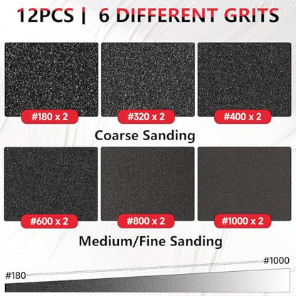 12 PCS Sanding Sponge Assortment, 180-3000 Grit Soft Sandpaper Block | 3 x 4 Inch, Hook and Loop, Wet and Dry Use, Washable and Reusable, Tear-Resistant Polishing Pads for Metal Auto Paint Wood - style: 12Pcs MixGrit