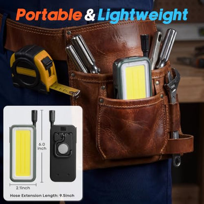 1-Pack LED Rechargeable Work Light with Flexible Gooseneck Light, 750LM Portable Magnetic Light with Stepless Dimming & 6 Lighting Modes, Magnet, Hook & Clip for Car Repair, Camping, Emergency