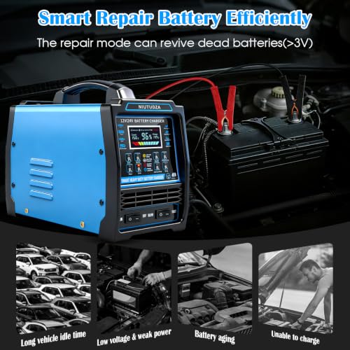 12V 24V Car Battery Charger Heavy Duty 0-15A Automatic Battery Maintainer, Smart Trickle Charger with Fast & Slow, Auto Shutoffs, Repair, Winter Mode for Car Truck Motorcycle Lawn Mower Boat