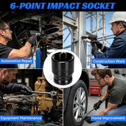 2PCS 23mm Impact Socket 1/2" Drive, 6 Point Metric Shallow Socket, CR-V Steel Heavy Duty Impact Wrench Socket for Automotive Repair - size: 23mm