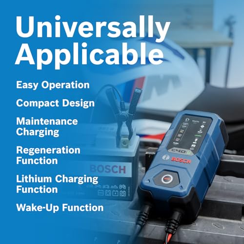 BOSCH C40-Li: 5A 6V/12V Next-Gen Battery Charger for Lead-Acid & Lithium | Including AGM, EFB, Gel & SLI - Smart Maintenance & Trickle Functionality with Advanced Safety Features