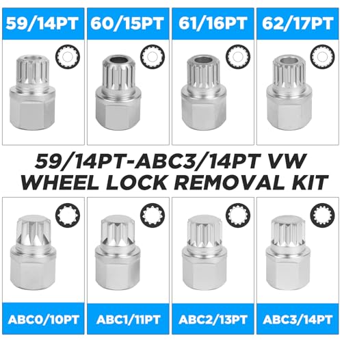 BELEY 23pcs Wheel Lock Lug Nut Remover Kit, Automotive Wheel Anti-Theft Screw Removal Key Socket Set with Adapter Compatible with VW (23pcs for VW)