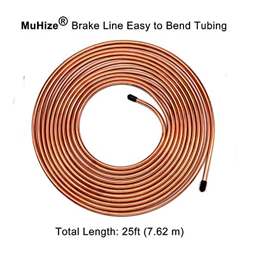MuHize Upgraded Brake Line Tubing Kit - 25 Ft. of 3/16 Copper Coated Flexible Tube, Roll 25 ft 3/16" (Includes 16 Fittings) - color: Gold