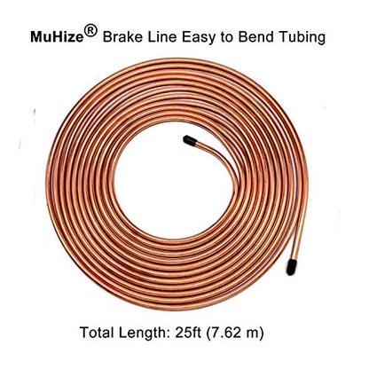 MuHize Upgraded Brake Line Tubing Kit - 25 Ft. of 3/16 Copper Coated Flexible Tube, Roll 25 ft 3/16" (Includes 16 Fittings) - color: Gold