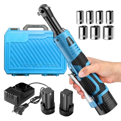 FULLYEA Electric Ratchet Wrench Set,18V Cordless Ratchet Tool Kit,550 RPM, 3/8" Variable Speed Power Ratchet Wrench with LED Light, 2 * 2.0Ah Batteries and Fast Charger, Blue