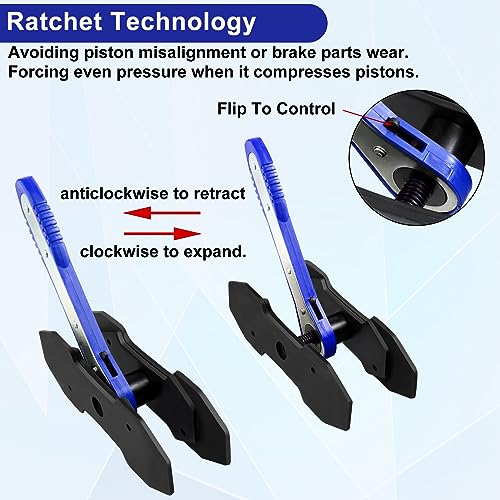 JoyFans Brake Caliper Compression Tool Set, Automotive Quad Disc Pistion Ratchet Ratcheting Press Tool, Car Brake Pads Retractor Compressor with 4PCS Spreader Plates for Brake Pump Adjustment - color: Blue Handle