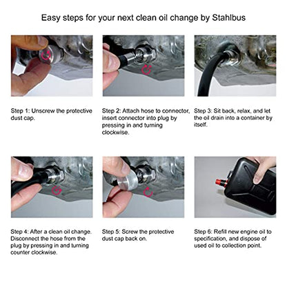 Stahlbus Oil Drain Valve Plug M14x1.5x12mm Steel CLEAN, EASY, NO TOOL Oil Change Include Drain Plug, Washer, Cap, Connector, Hose Compatible with: Most Honda, Hyudani, KIA, Acura, Audi, VW, Mazda - size: M14x1.5x12mm